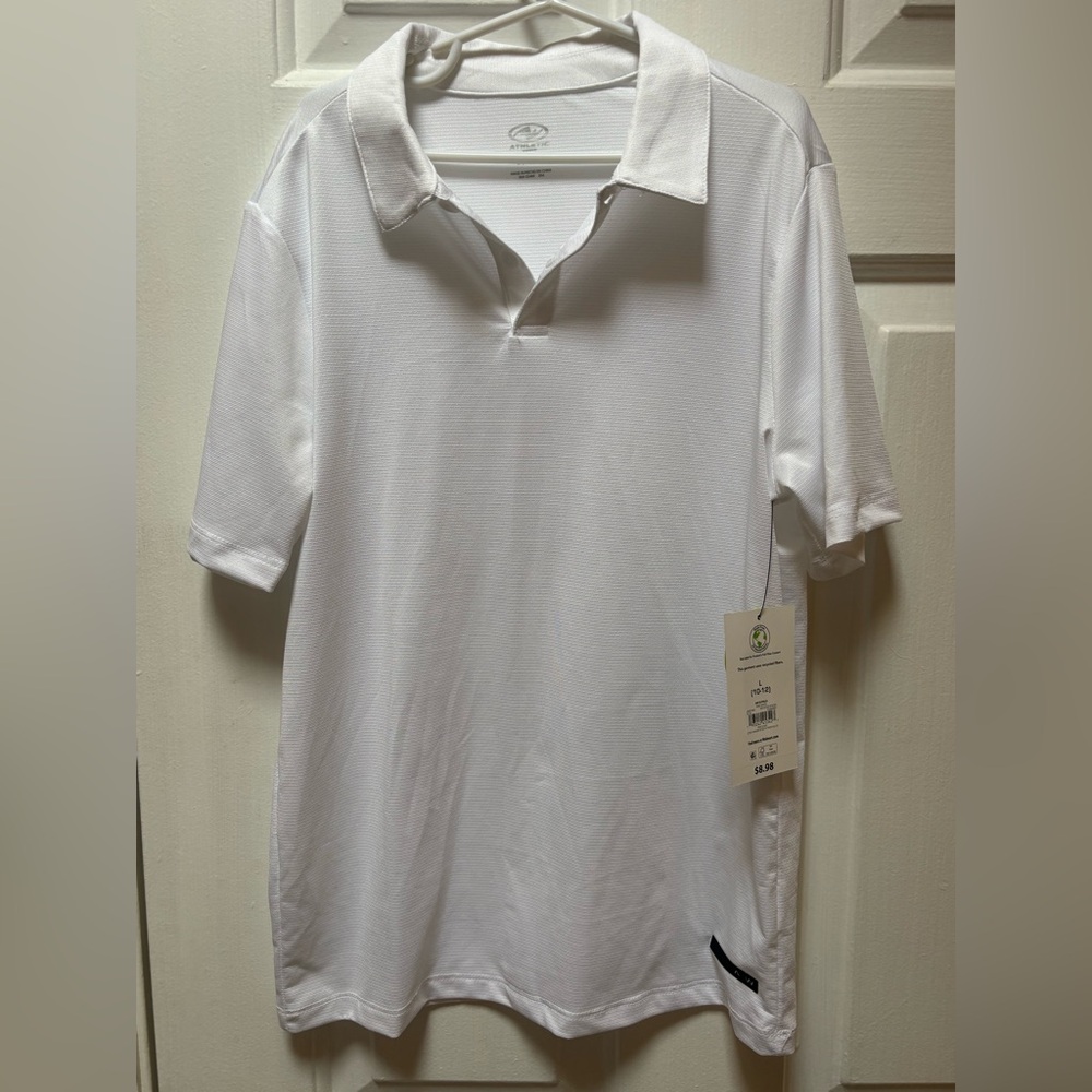 Boys 10/12 Athletic Works White Polo Shirt Classic Short Sleeve